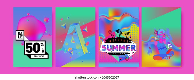 Vector summer sale poster and background. Set of fashion summer banner discount and promotion.