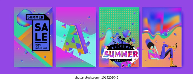 Vector summer sale poster and background. Set of fashion summer banner discount and promotion.