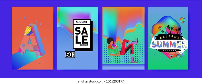 Vector summer sale poster and background. Set of fashion summer banner discount and promotion.