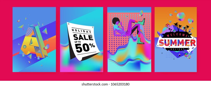Vector summer sale poster and background. Set of fashion summer banner discount and promotion.