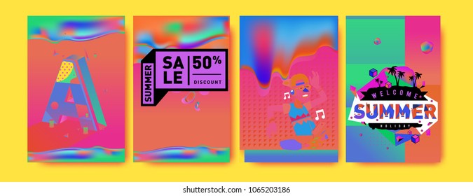 Vector summer sale poster and background. Set of fashion summer banner discount and promotion.