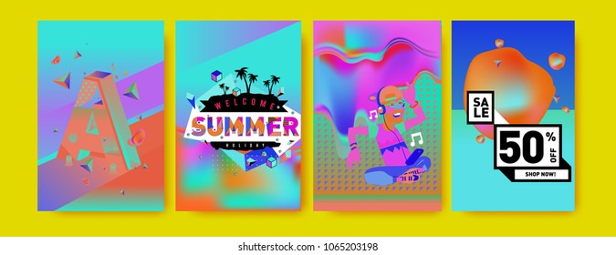Vector summer sale poster and background. Set of fashion summer banner discount and promotion.