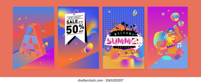 Vector summer sale poster and background. Set of fashion summer banner discount and promotion.