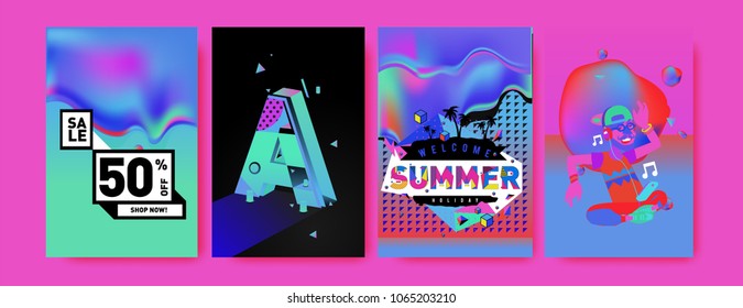 Vector summer sale poster and background. Set of fashion summer banner discount and promotion.