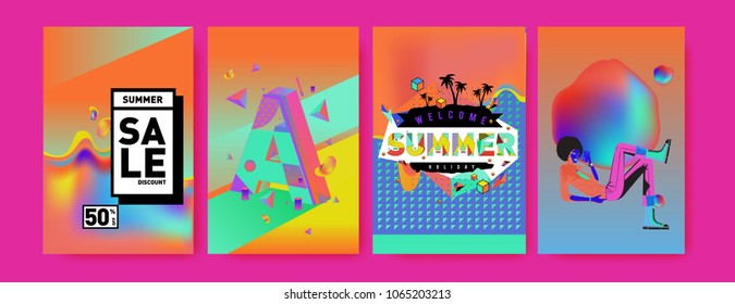 Vector summer sale poster and background. Set of fashion summer banner discount and promotion.