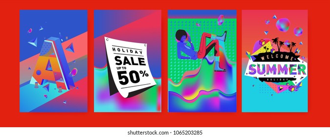 Vector summer sale poster and background. Set of fashion summer banner discount and promotion.