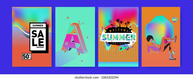 Vector summer sale poster and background. Set of fashion summer banner discount and promotion.