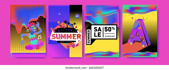 Vector summer sale poster and background. Set of fashion summer banner discount and promotion.