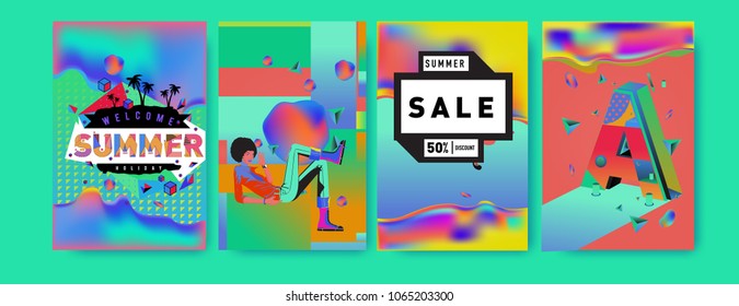 Vector summer sale poster and background. Set of fashion summer banner discount and promotion.