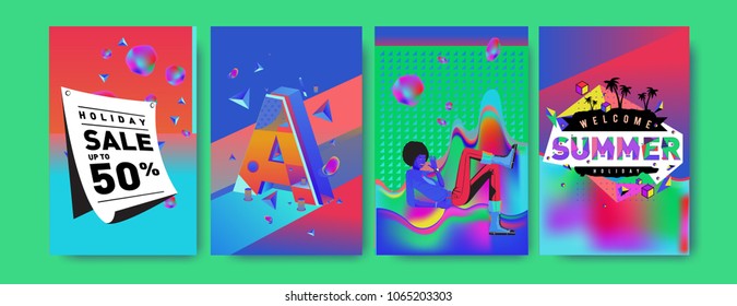 Vector summer sale poster and background. Set of fashion summer banner discount and promotion.