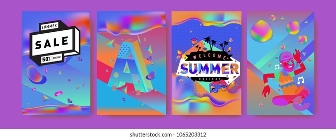 Vector summer sale poster and background. Set of fashion summer banner discount and promotion.