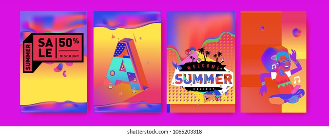 Vector summer sale poster and background. Set of fashion summer banner discount and promotion.