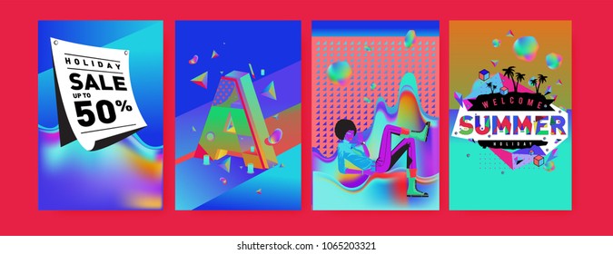 Vector summer sale poster and background. Set of fashion summer banner discount and promotion.