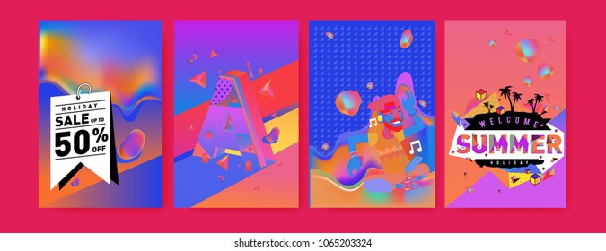Vector summer sale poster and background. Set of fashion summer banner discount and promotion.