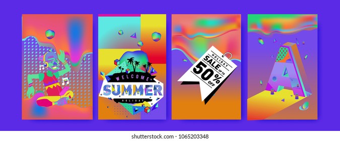 Vector summer sale poster and background. Set of fashion summer banner discount and promotion.