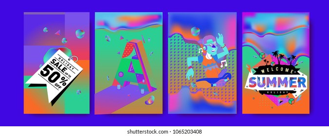 Vector summer sale poster and background. Set of fashion summer banner discount and promotion.