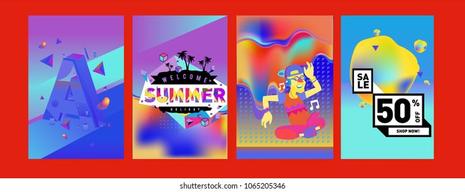 Vector summer sale poster and background. Set of fashion summer banner discount and promotion.
