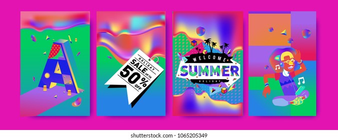 Vector summer sale poster and background. Set of fashion summer banner discount and promotion.
