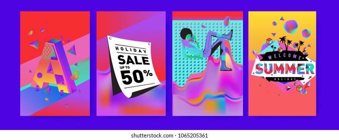 Vector summer sale poster and background. Set of fashion summer banner discount and promotion.
