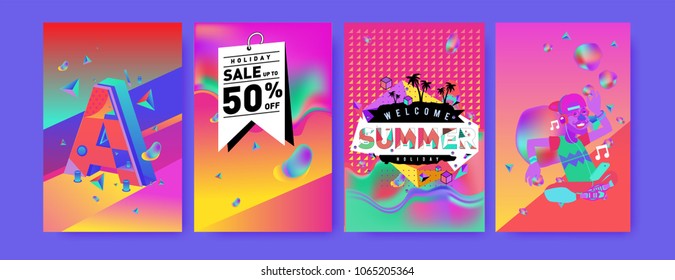 Vector summer sale poster and background. Set of fashion summer banner discount and promotion.
