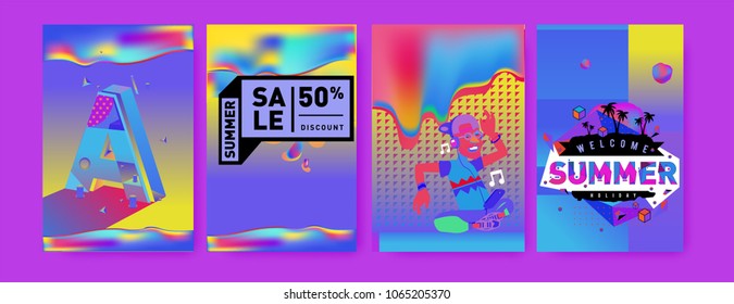 Vector summer sale poster and background. Set of fashion summer banner discount and promotion.
