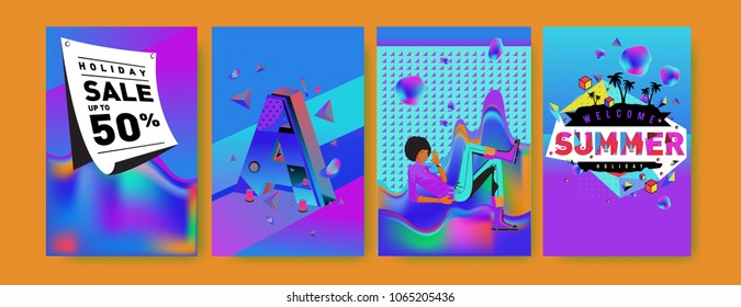 Vector summer sale poster and background. Set of fashion summer banner discount and promotion.
