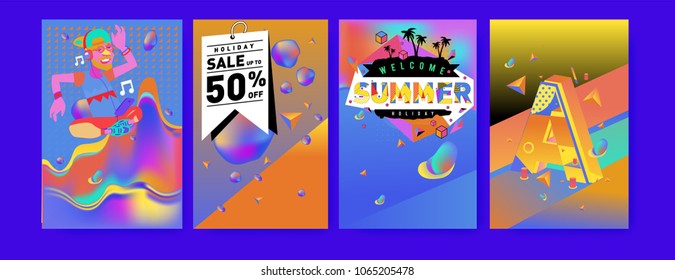Vector summer sale poster and background. Set of fashion summer banner discount and promotion.
