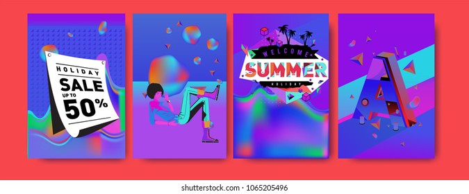 Vector summer sale poster and background. Set of fashion summer banner discount and promotion.
