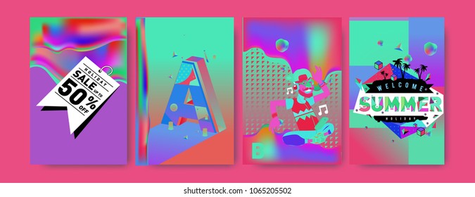 Vector summer sale poster and background. Set of fashion summer banner discount and promotion.
