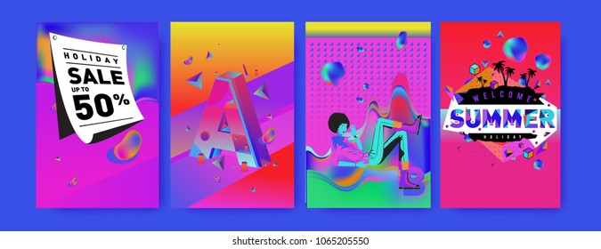 Vector summer sale poster and background. Set of fashion summer banner discount and promotion.
