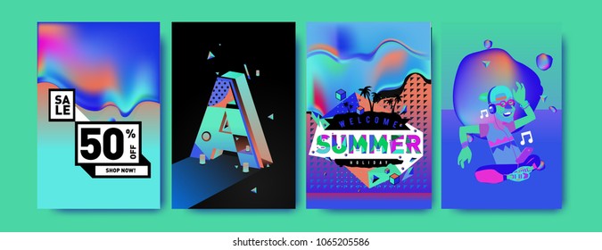 Vector summer sale poster and background. Set of fashion summer banner discount and promotion.
