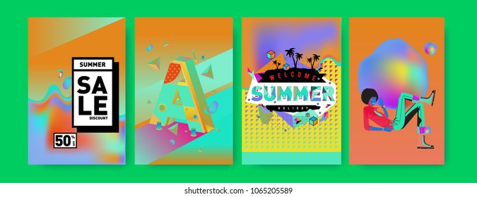 Vector summer sale poster and background. Set of fashion summer banner discount and promotion.
