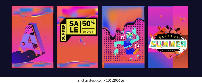Vector summer sale poster and background. Set of fashion summer banner discount and promotion.
