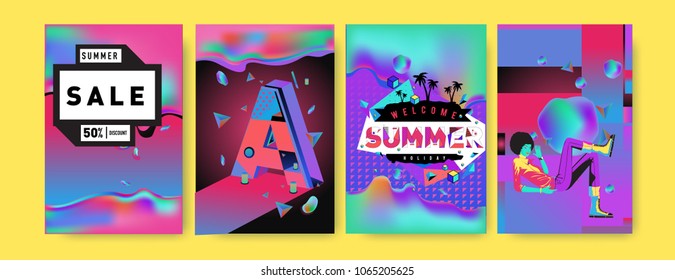 Vector summer sale poster and background. Set of fashion summer banner discount and promotion.
