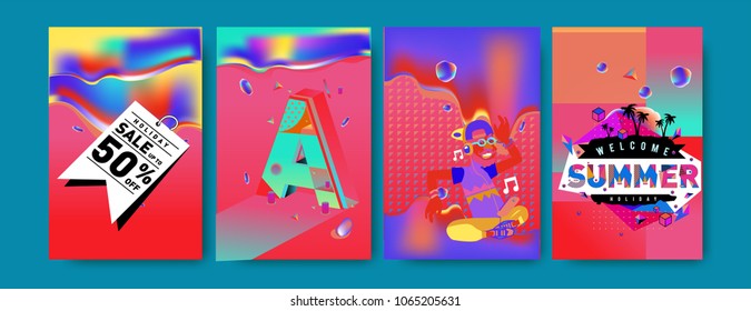 Vector summer sale poster and background. Set of fashion summer banner discount and promotion.
