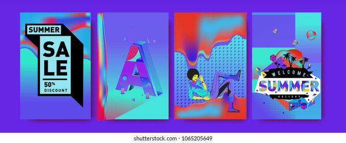 Vector summer sale poster and background. Set of fashion summer banner discount and promotion.
