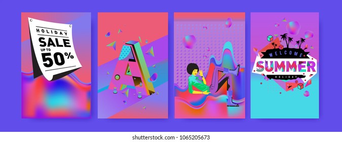 Vector summer sale poster and background. Set of fashion summer banner discount and promotion.
