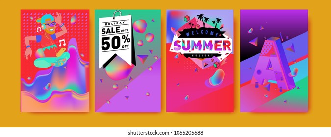 Vector summer sale poster and background. Set of fashion summer banner discount and promotion.
