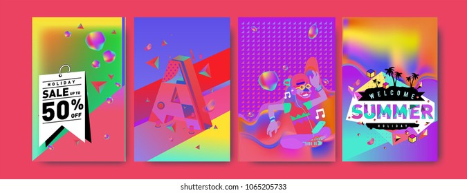 Vector summer sale poster and background. Set of fashion summer banner discount and promotion.
