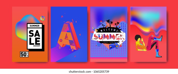 Vector summer sale poster and background. Set of fashion summer banner discount and promotion.

