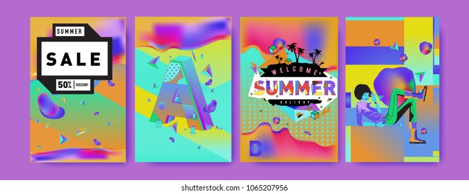 Vector summer sale poster and background. Set of fashion summer banner discount and promotion.
