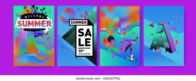 Vector summer sale poster and background. Set of fashion summer banner discount and promotion.
