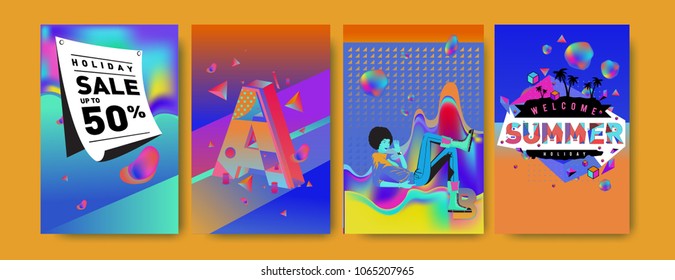 Vector summer sale poster and background. Set of fashion summer banner discount and promotion.
