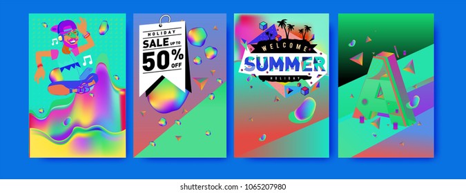 Vector summer sale poster and background. Set of fashion summer banner discount and promotion.
