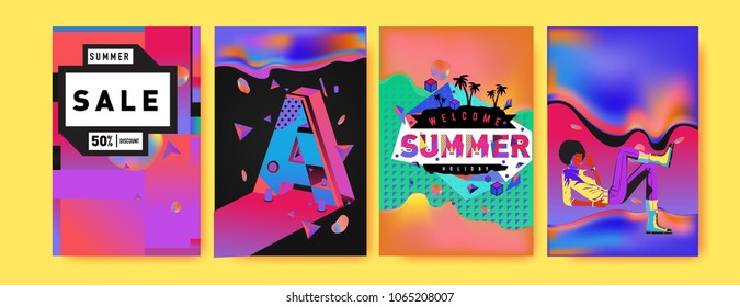 Vector summer sale poster and background. Set of fashion summer banner discount and promotion.
