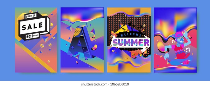 Vector summer sale poster and background. Set of fashion summer banner discount and promotion.
