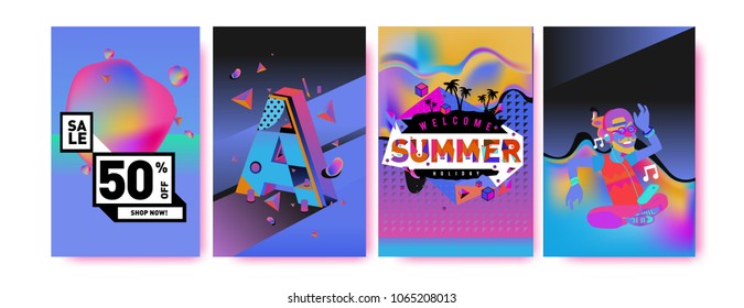Vector summer sale poster and background. Set of fashion summer banner discount and promotion.
