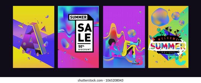 Vector summer sale poster and background. Set of fashion summer banner discount and promotion.

