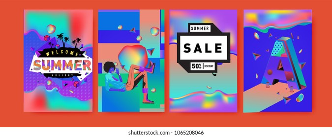 Vector summer sale poster and background. Set of fashion summer banner discount and promotion.
