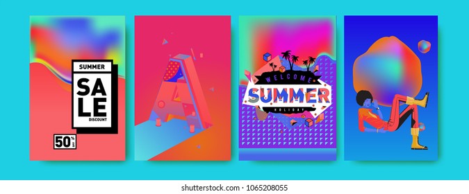 Vector summer sale poster and background. Set of fashion summer banner discount and promotion.
